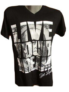 2XL NEW Vtg Y2K T Shirt Mens 90s GET LUCKY LIVE MONEY DREAM HIP HOP Graphic Tee